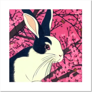 Cute Dutch Bunny Rabbit Blossoms of Cherry Flowers Posters and Art